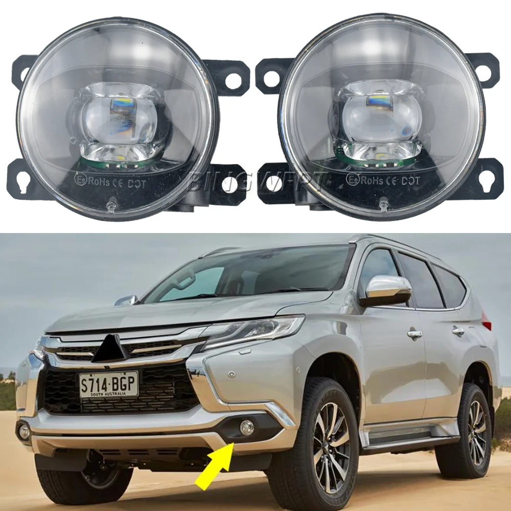 Car Accessories Xl - 車のフォグライト,レンズ付きLEDフォグ,フォグランプ,三菱,モンテロ,ジェロ,スポーツ,エレベーション,2017, 2018, 2019,h11,12v