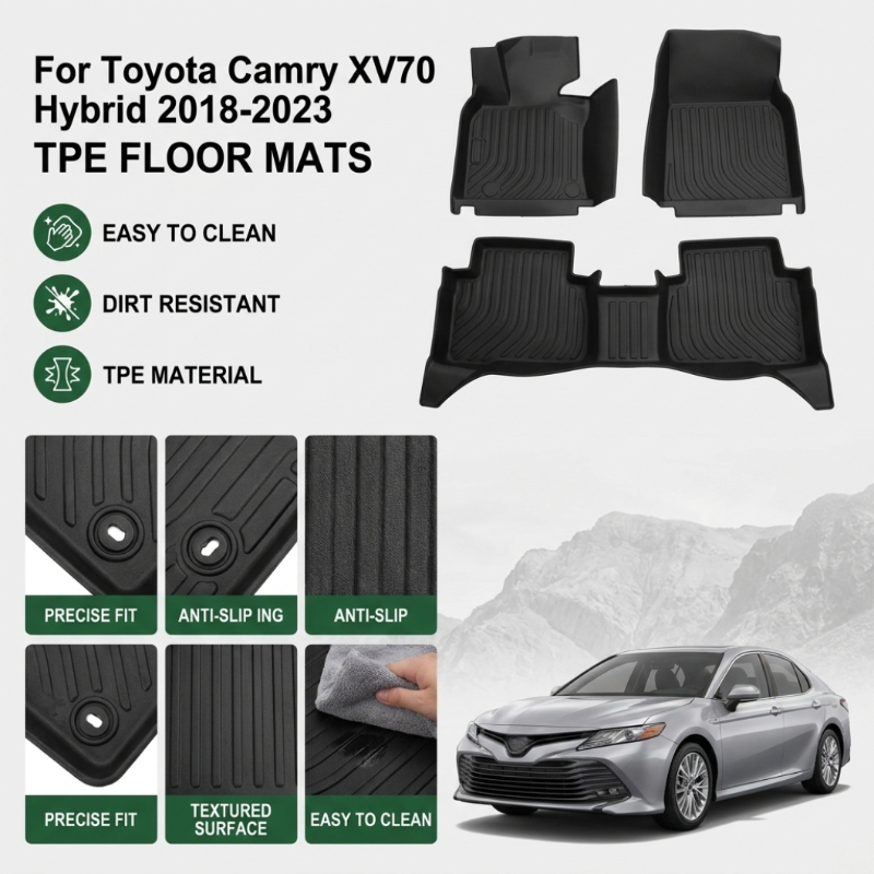 Car Floor Mat Rubber - トヨタカムリXV70ハイブリッド2018-2023年モデル（左ハンドル）用TPE製カーフロアマット、後部座席一体型フロアマット、カーゴライナーTPE